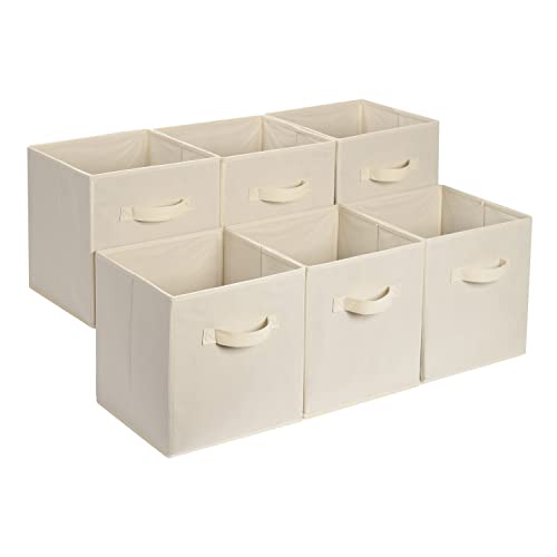 Collapsible Fabric Storage Cube Bins Organizer with Handles for Organization and Organizing Solution, 13"x13"x13", Beige, 6-Pack