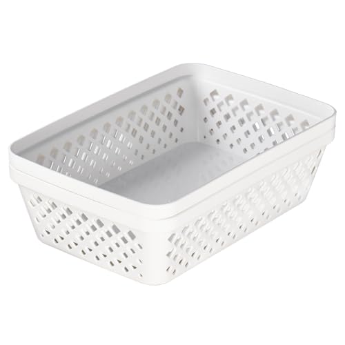 Plastic Storage Basket Set - Multipurpose Drawer Trays, Kitchen Pantry Containers, and Bathroom Bins - 6 Pack Medium Organizers, White - view 5