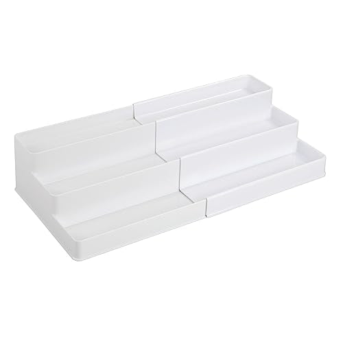 Plastic Expandable 3-Tier Shelf Rack Organizer - Storage for Bathroom Vanity, Cabinet, Cupboard, Drawer - Holds Medicine, Vitamins, Supplements, Cosmetics - Ligne Collection - White