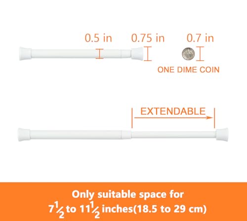 Small Spring Tension Curtain Rod 7.5 to 11.5 Inch, 2 Pack, White - view 2