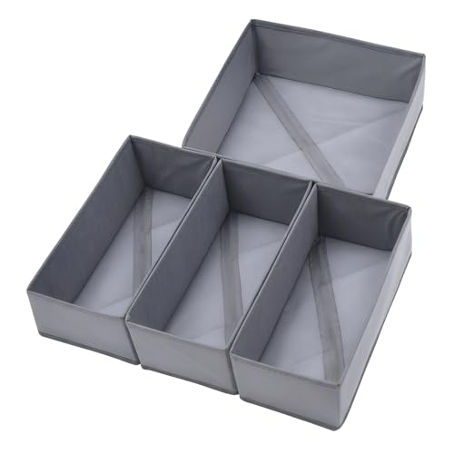 Drawer Organizer Set of 4- Fabric Storage Bins for Clothes, Underwear, Socks & Bras - 11" Dresser Dividers for Bedroom Closet
