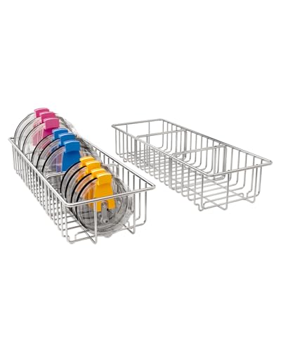 2Pack tumbler lid organizer,lid holders inside cabinet,mason jar lid organizer,Inner Tumbler Lid Storage Rack in Drawer,3 Compartments, 304 Stainless Steel, Durable Non-Rusting