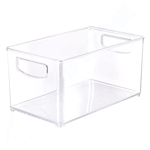 UPGRADED Clear Organizer Storage Bin with Handle Compatible with Kitchen I Best Compatible with Refrigerators, Cabinets & Food Pantry - 10" x 5" x 6"