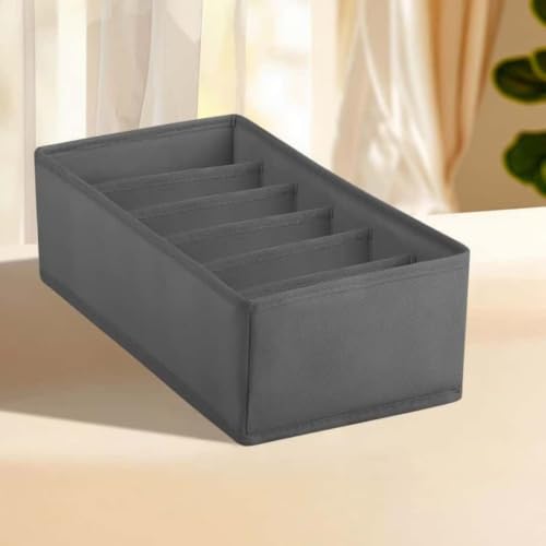 Drawer Organizer Foldable Storage Bin, 1 Pack Stackable Fabric Box for Lingerie Socks Underwear Bras, 6 Compartment Collapsible Insert for Closet Bedroom Travel Gray