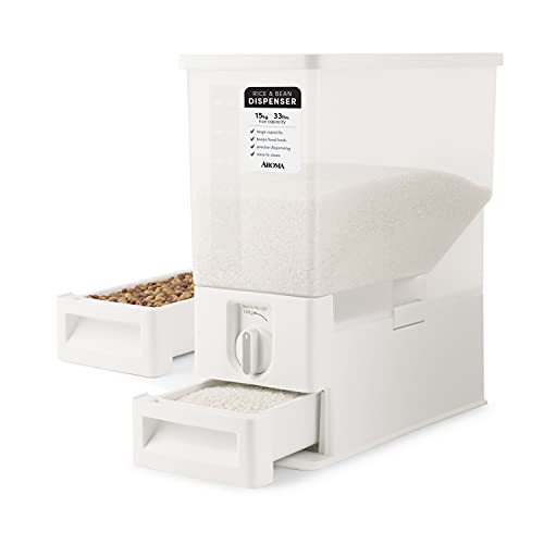 XL 33-Pound Rice Dispenser and Countertop Beans or Grain Storage Bin with Automatic Measuring Funnel (ARD-133)