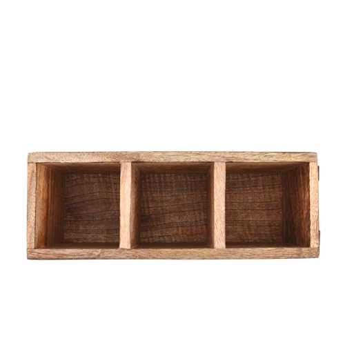 Mango Wood Cutlery Holder Caddy Organizer Wooden Utensil Storage Organizer Countertop for Silverware Fork Spoon Spatula 3 compartments (11" x 4" x 4.5") - view 4