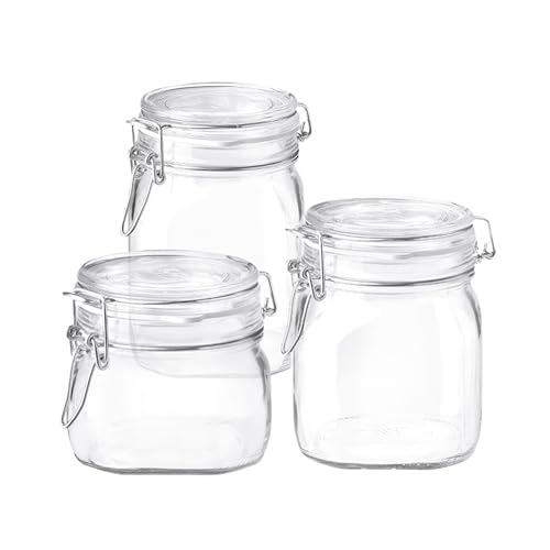 Fido Glass Jars (17.5 Oz, 33.75 Oz & 25.25 Oz) - Airtight Storage Containers - Ideal for Pantry Storage, Gifting, Canning & Kitchen Organization, Made in Italy (Set of 3)