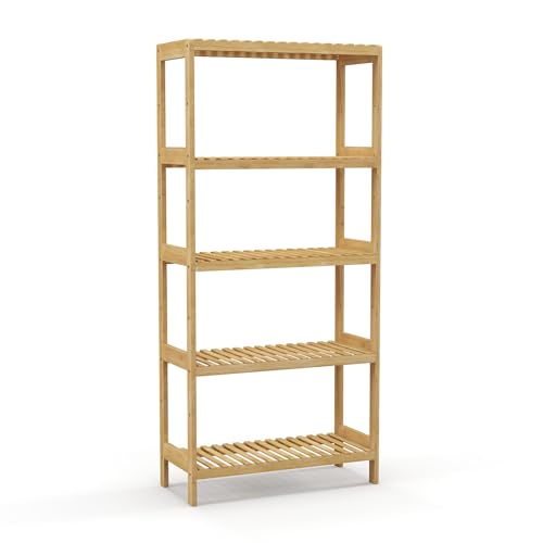Bamboo Rack, Adjustable Bamboo Shelf, Bathroom Living Room, 5-Tier