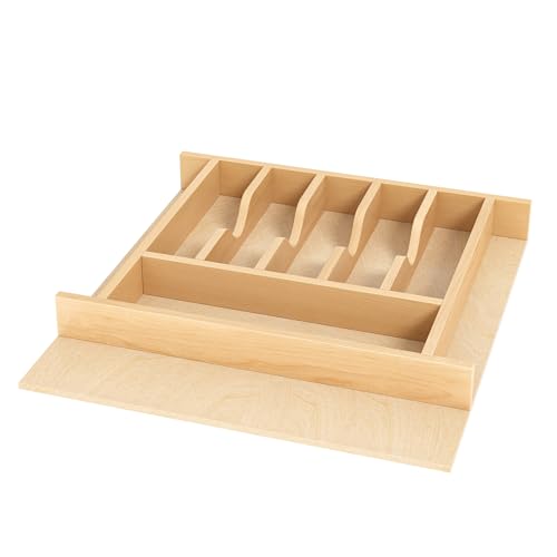 Natural Birch Wood Utensil Drawer Insert Organizer with 9 Compartments, Space-Saving Sturdy Drop-In Cutlery Divider Tray, Kitchen Cabinet Storage for Silverware, Spoons, Forks and Knives