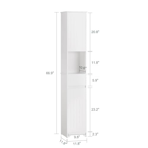 Bathroom Storage Cabinet Adjustable Shelves, Tall Narrow, White - view 3