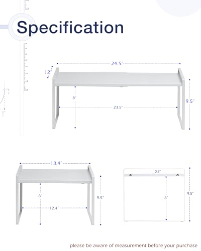 Expandable Shelf for Cabinets, Cabinet Shelf Riser, 12" White - view 3