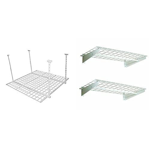 Garage Storage System Bundle - Overhead Storage Rack, Wall Shelves, and Accessories