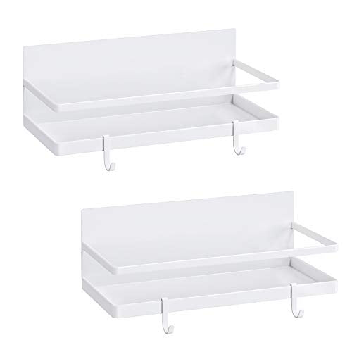 Magnetic Spice Rack, Strong Magnetic Shelf with 2 Removable Hooks, Perfect Space Saver for Small Kitchen/ Apartment, Awesome Metal Cabinet for Holding Spices, Jars, Bottle, Beve(Black, 2Pack) - view 5