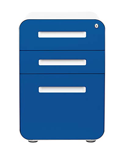 Stockpile 3 Drawer File Cabinet with Lock - Under Office Desk Metal Filing Cabinet, Legal/Letter File Folders, Wheels and Stationary Feet, Pre-Assembled, Blue Faceplate - view 5
