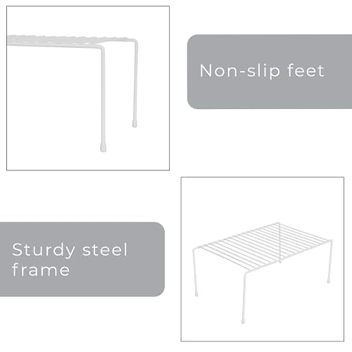Cabinet Storage Shelf Rack - Medium (8.5 x 13.25 Inch) - Steel Metal Wire - Cupboard, Plate, Dish, Counter & Pantry Organizer Organization - Kitchen [White] - view 5