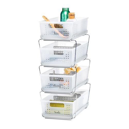 2 Tier Organizer, Under Cabinet Storage with Pull Out Sliding Drawers, for Cleaning Supplies, Pantry, Undersink, Sponges, Bottles & Bath, Pull Out Baskets, Frost 2 PACK - view 5