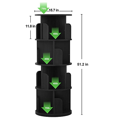 Rotating Bookshelf, 4 Tier Wood Revolving Bookcase Tower, Black - view 3