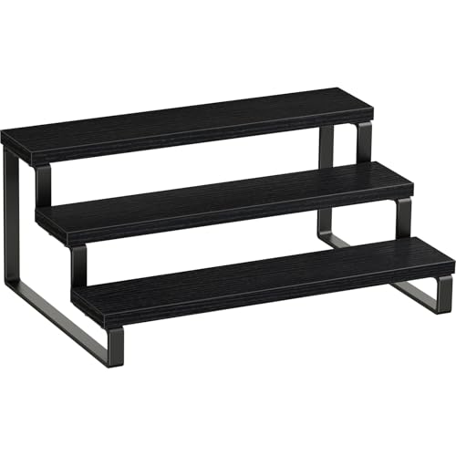 3 Tier Spice Rack, Cabinet Organizer Shelf, Wooden Spice Rack for Countertop, Kitchen Counter Storage Shelves Cupcake Stand Holder Display Stand, Black