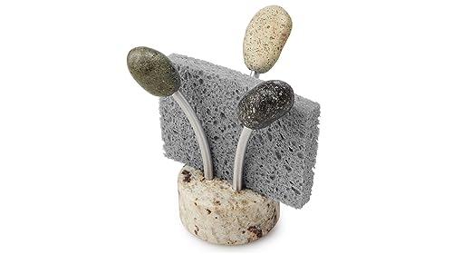 Natural Granite Sponge Holder with Aluminum Accents - Fast Drying Sponge System for ALL Sinks - Decorative Countertop Accessory for Kitchen, Bathroom - Made in the USA