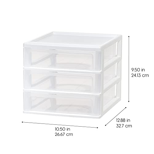 Bundle of USA Plastic Stacking Desk Top 3-Drawer Storage Organizer, 2-Pack, Small, White + USA Medium 3-Drawer Desktop Organizer with Open Tray Top, 2 Pack, Plastic Drawer Storage Container - view 3