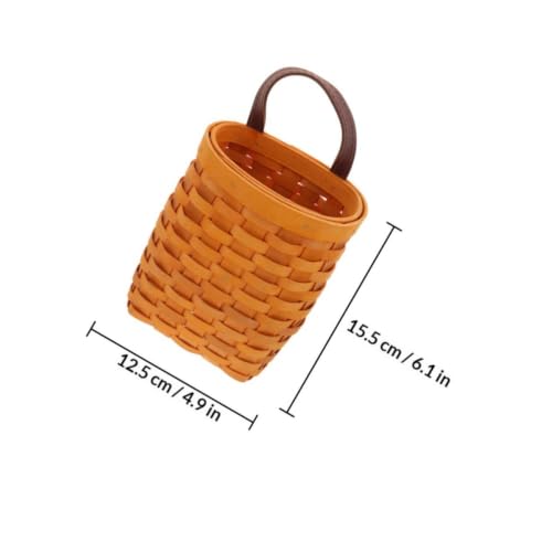 2pcs Woven Hanging Fruit Basket, Wood PU Wall Storage for Kitchen Use - view 2
