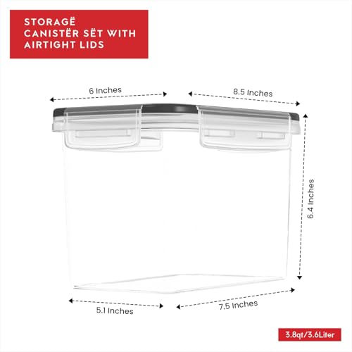 Flour Sugar Storage Containers Set of 4; 3.6L Plastic Airtight Food Storage Containers with Lids for Kitchen Pantry Organization and Storage - Dry Food Containers, Labels & Marker - view 3