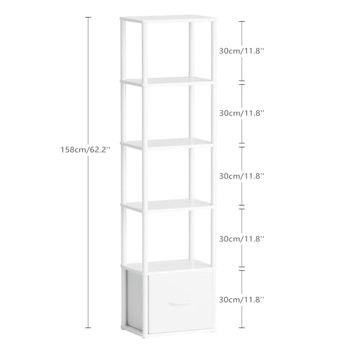 6-Tier Bookshelf Organizer, Narrow Bookcase,Tall Skinny Bookshelves, Standing Ladder Shelf with Drawer, Small Book Shelf with Storage for Living Room, Bedroom, Office, Study White HBC505W - view 2