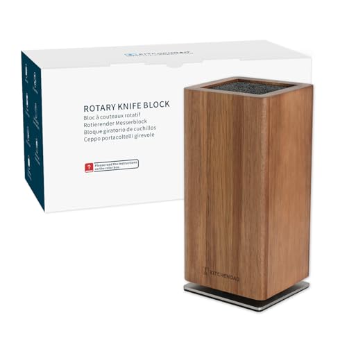 Magnetic Knife Block without Knives, 360° Rotatable Acacia Wood Knife Holder, Large Knife Storage with Magnet for Knives & Utensils, Kitchen Countertop Organizer