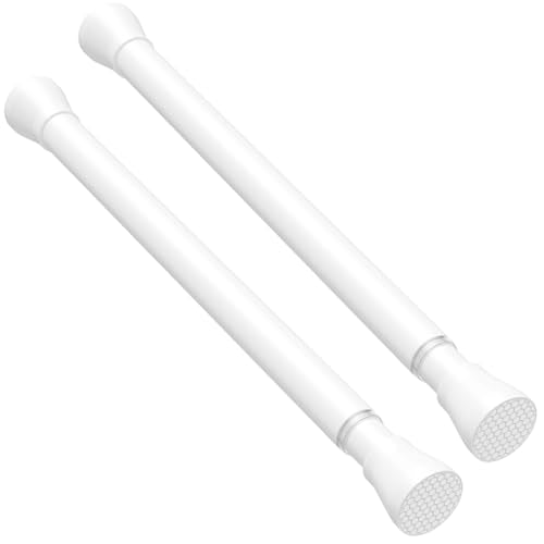 2PCS White Tension Curtain Rod 16 to 26 Inch Adjustable No Drilling