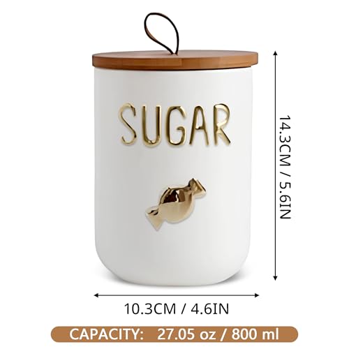 Ceramic Canister Set with Airtight Seal Bamboo Lid Silicone, 27oz Food Storage Jars for Coffee Sugar Tea, Container Set for Kitchen Pantry Counter Decor (Sugar) - view 3