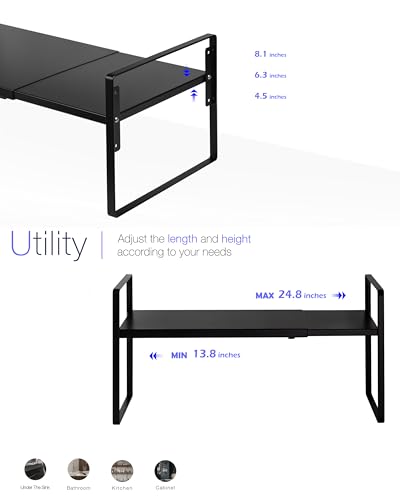 Cabinet Shelf Riser, Adjustable Cabinet Organizer, 12" Deep Black - view 5