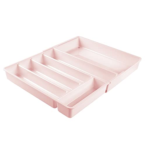 Adjustable, Expandable Plastic Kitchen Cabinet Drawer Storage Organizer Tray - for Storing Organizing Cutlery, Spoons, Cooking Utensils, Gadgets - Light Pink/Blush