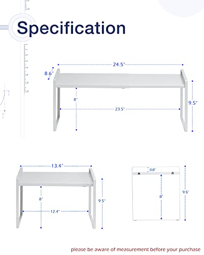 Expandable Shelf for Cabinets, Cabinet Shelf Riser, 8.6" White - view 3