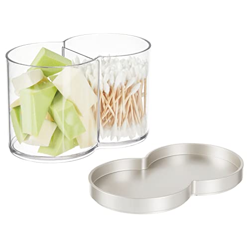 Plastic Canister Jar Organizer Set with Storage Lid - Home Decor Holder for Bathroom/Restroom Vanity Countertop, Cabinet - Holds Cotton Balls, Soap, Lumiere Collection, Clear/Matte Satin - view 6