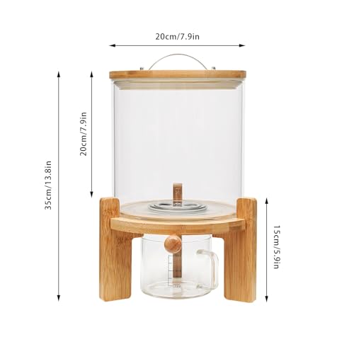 Capacity Airtight Glass Dry Food Storage Container Cereal Rice Dispenser w/Round Bamboo Lids & Cup & Stand (5 L) - view 3