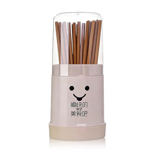 Chopsticks Holder, Cute Chopstick Holder Storage Cutlery Holder with Cover Drain Rack Reusable Plastic Utensil Holder with Removable Base for Kitchen(Beige)