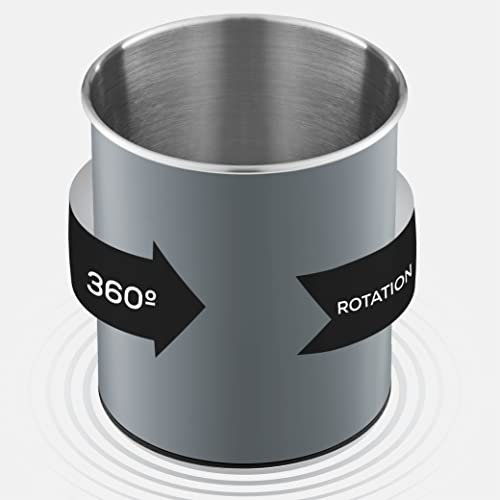 Rotating Utensil Crock with Weighted Base for Stability, Stainless Steel Utensil Caddy with Removable Divider, Modern Lava Gray - view 3