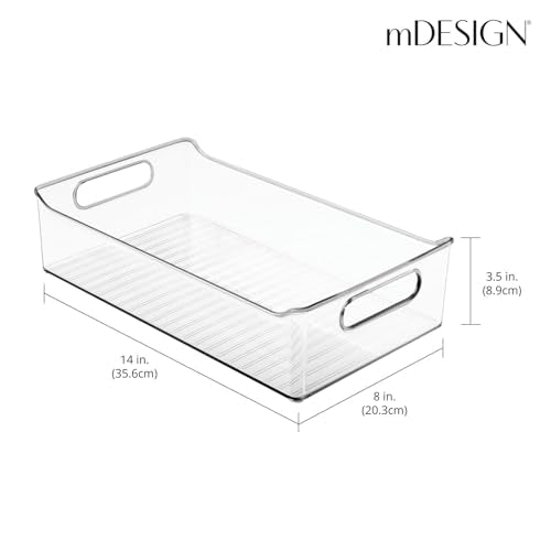 Plastic Kitchen or Pantry Storage Bins with Handles - Organization in Cabinet, Fridge or Freezer - Fruit Container for Refrigerator or Food Organizer for Pasta, Ligne Collection, 2 Pack, Clear - view 5