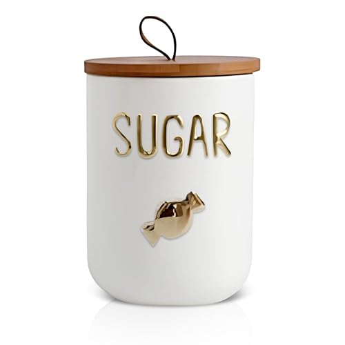 Ceramic Canister Set with Airtight Seal Bamboo Lid Silicone, 27oz Food Storage Jars for Coffee Sugar Tea, Container Set for Kitchen Pantry Counter Decor (Sugar)