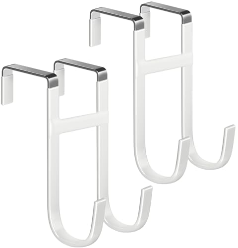 Double Over Door Steel Hooks 2 Pack Fit 1-3/8" Door 5.5" White