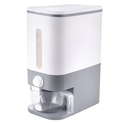 22.5-25 Lbs Gray Rice Dispenser, Rice Container with Lid, Rice Storage Container with Measuring Cup, Food Dispenser Rice Container, Storage Container for Cereal, Household Rice Bucket