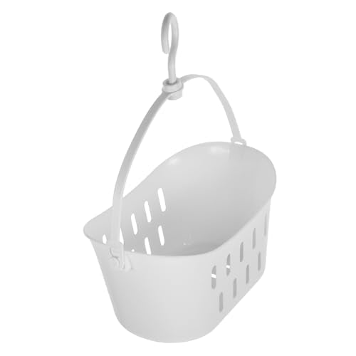 White Hanging Plastic Shower Basket Storage Bin with Hook, for Bathroom