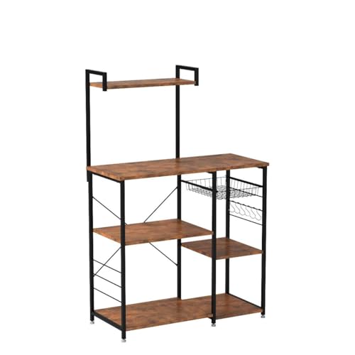Baker's Rack, 35.4 Inches Microwave Stand with Wire Basket, 6 Hooks - view 5
