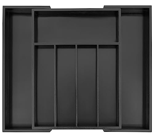 Bamboo Silverware Drawer Organizer, Black Kitchen Utensils Tray