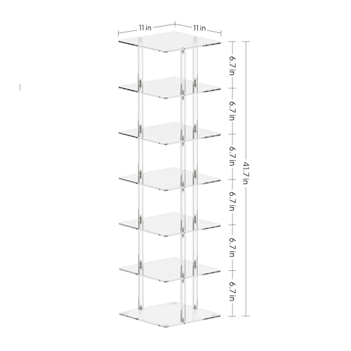 Acrylic Vertical Shoe Rack - Free Standing Shoe Rack 7 Tier Shoe Storage Organizer Narrow Shoe Rack for Small Spaces, Entryways, Living Rooms, Bedrooms, 11'' L x 11'' W x 41.7'' H, Clear - view 3