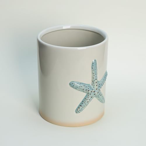 Ceramic Starfish Embossed Utensil Holder, Large Cooking Utensil Crocks for Countertop, Ocean Style Utensil Organizer for Spatula - view 3