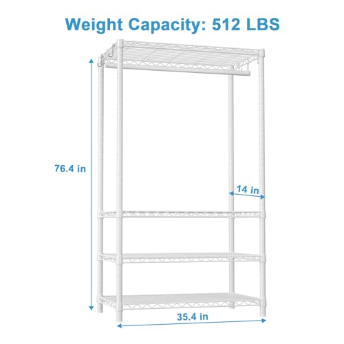 H4 Portable Closets, 4-Tier Metal Clothes Garment Rack for Bedroom and Cloakroom, Clothing Closet Storage and Organizer Wardrobe, 35.4" W x 14" D x 76.4" H, White - view 3
