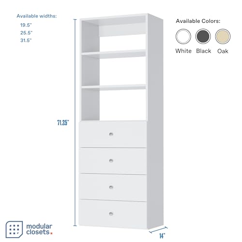 Closet Shelves Tower - Modular Closet System With Drawers (4) - Corner Closet System - Closet Organizers And Storage Shelves (White, 31.5 inches Wide) Closet Shelving - view 4