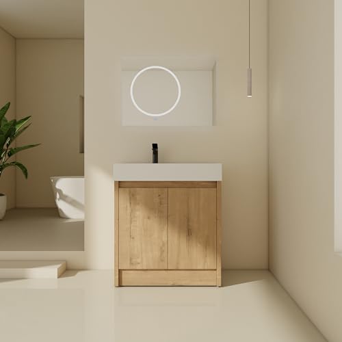 30 inch Bathroom Vanity with Sink, Adjustable Shelves(Left Basin)