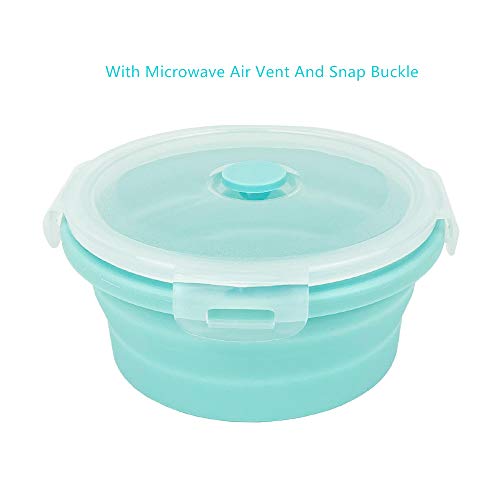 Round Collapsible Silicone Bowls Silicone Food Storage Containers with Airtight Lids for Kitchen, RV or Silicone Lunch Boxes, Microwave and Freezer Safe, Set of 4, Blue - view 3